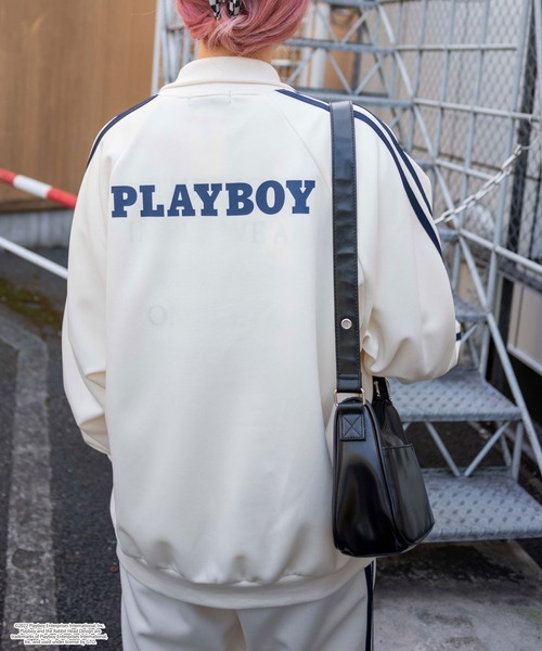 PLAYBOY（プレイボーイ）の「∴WEGO/【セットアップ対応商品】別注 PLAYBOY ルーズトラックジャケット（ジャージ・メンズ・ブラック/アイボリー・MEDIUM/LARGE）」の9枚目の写真