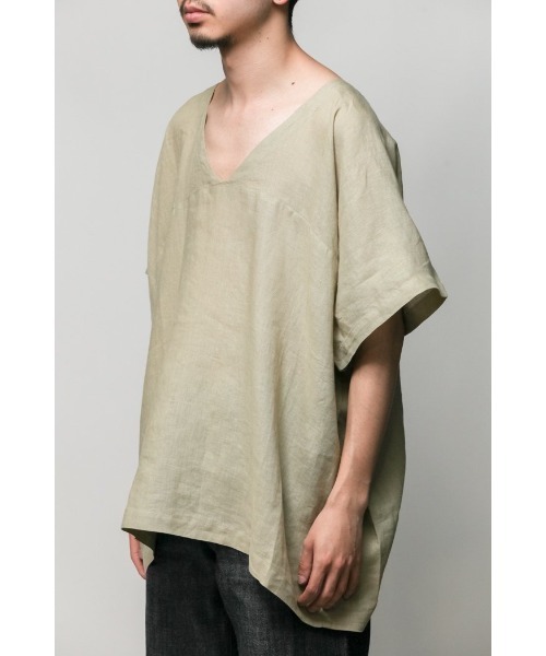 Badhiya（バディ―ヤ）の「Vneck pullover-linen（Tシャツ/カットソー・メンズ・ブラック/グリーン・FREE）」の2枚目の写真