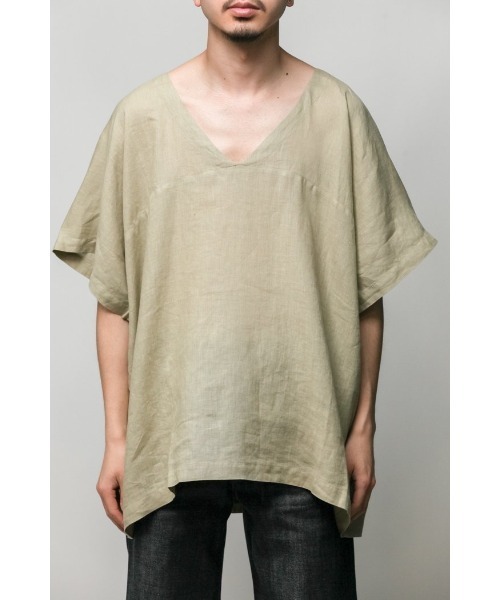 Badhiya（バディ―ヤ）の「Vneck pullover-linen（Tシャツ/カットソー・メンズ・ブラック/グリーン・FREE）」の7枚目の写真