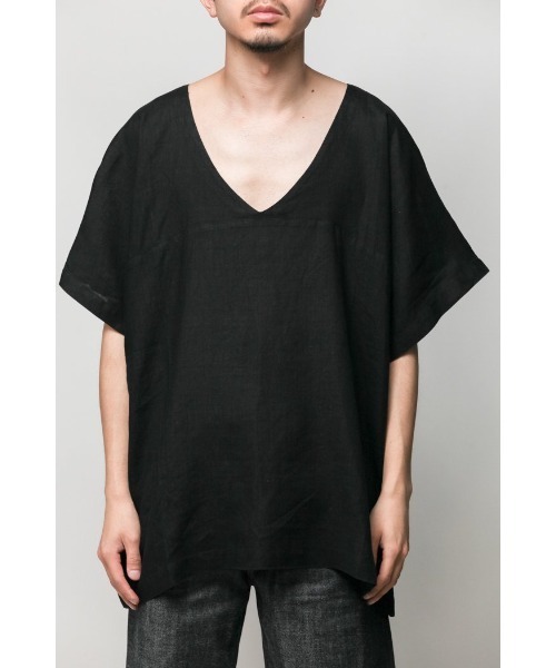Badhiya（バディ―ヤ）の「Vneck pullover-linen（Tシャツ/カットソー・メンズ・ブラック/グリーン・FREE）」の5枚目の写真