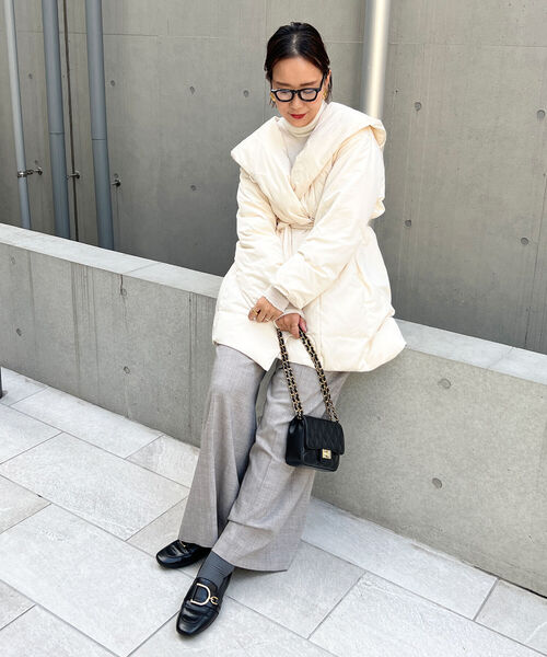 NOLLEY’S（ノーリーズ）の「◇【WEB限定】ショールダウンコート（ダウンジャケット/コート・レディース・ライトグリーン/キナリ/ブラック・FREE）」の12枚目の写真