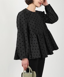 【セットアップ可能】フロッキードットペプラムブラウス