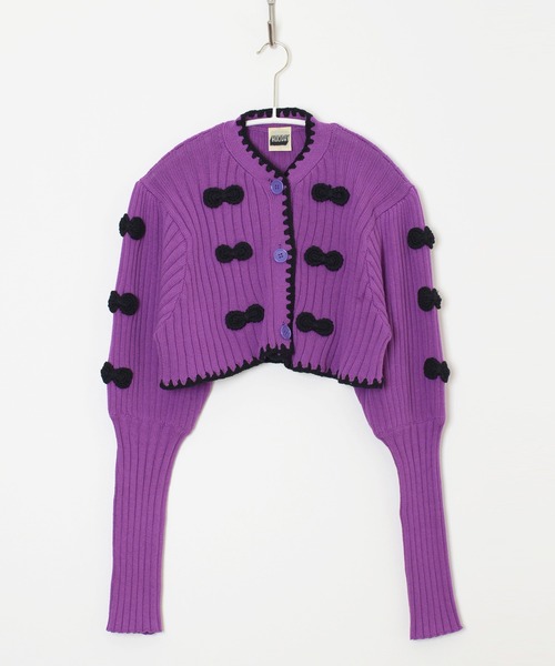 HOLIDAY（ホリデイ）の「RIBBON CROPPED KNIT CARDIGAN リボンクロップドニットカーディガン（ニット/セーター・レディース・パープル/グリーン・ONE SIZE）」の9枚目の写真