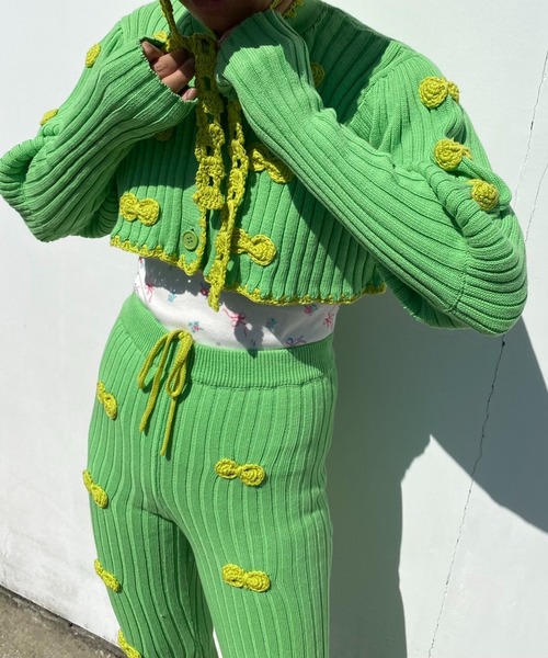 HOLIDAY（ホリデイ）の「RIBBON CROPPED KNIT CARDIGAN リボンクロップドニットカーディガン（ニット/セーター・レディース・パープル/グリーン・ONE SIZE）」の10枚目の写真