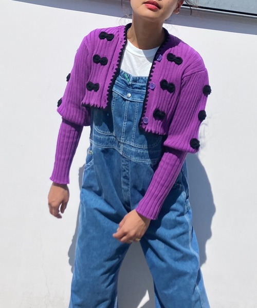 HOLIDAY（ホリデイ）の「RIBBON CROPPED KNIT CARDIGAN リボンクロップドニットカーディガン（ニット/セーター・レディース・パープル/グリーン・ONE SIZE）」の11枚目の写真