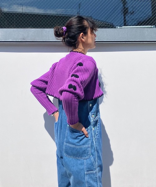 HOLIDAY（ホリデイ）の「RIBBON CROPPED KNIT CARDIGAN リボンクロップドニットカーディガン（ニット/セーター・レディース・パープル/グリーン・ONE SIZE）」の14枚目の写真