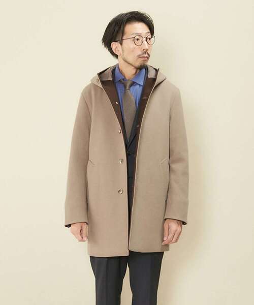 MEN'S MELROSE(メンズメルローズ)の「ジャージーメルトンフーデッドコート ◆追加◆(その他アウター・メンズ・ブラウン/ブルー/グレイッシュベージュ/ネイビー・2/3/4)」の2枚目の写真