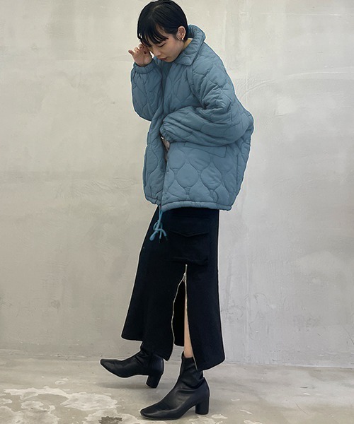 ライトブルー キルティングダウンジャケット ダウン アウター ブルゾン ダウンジャケット キルティング コート