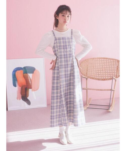 earth music&ecology（アースミュージックアンドエコロジー）の「CHECKハイウエストフレアジャンスカ（ワンピース・レディース・グリーン系その他2/ブルー系その他4・S/M）」の3枚目の写真