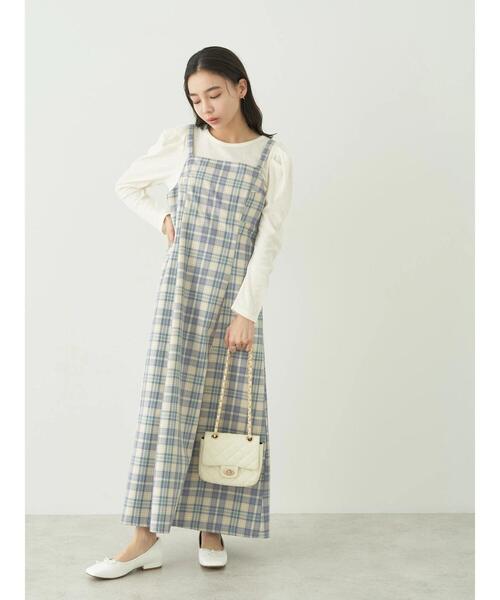 earth music&ecology（アースミュージックアンドエコロジー）の「CHECKハイウエストフレアジャンスカ（ワンピース・レディース・グリーン系その他2/ブルー系その他4・S/M）」の6枚目の写真