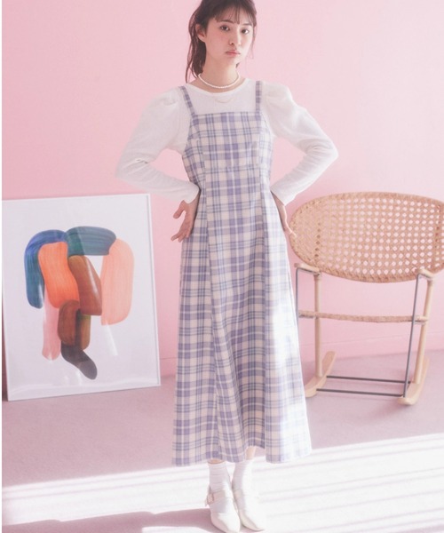 earth music&ecology（アースミュージックアンドエコロジー）の「CHECKハイウエストフレアジャンスカ（ワンピース・レディース・グリーン系その他2/ブルー系その他4・S/M）」の2枚目の写真