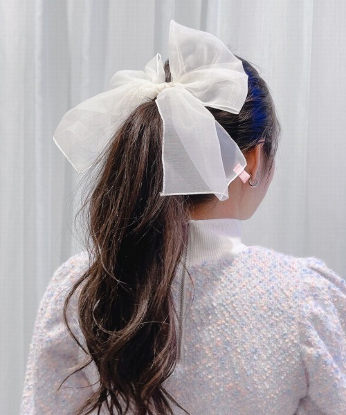 lilLilly（リルリリー）の「オーガンジーリボンヘアゴム（ヘアゴム・レディース・ブラック/ホワイト/ブルー・FREE）」の2枚目の写真