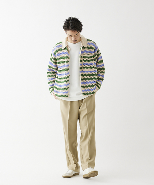 JOURNAL STANDARD relume（ジャーナルスタンダード　レリューム）の「CALIFORNIA クロシェアミ ニットカーディガン "BORDER"（カーディガン/ボレロ・メンズ・ブラック/アイボリー/パープル・MEDIUM/LARGE）」の12枚目の写真