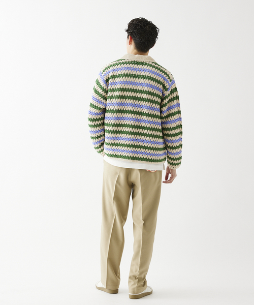 JOURNAL STANDARD relume（ジャーナルスタンダード　レリューム）の「CALIFORNIA クロシェアミ ニットカーディガン "BORDER"（カーディガン/ボレロ・メンズ・ブラック/アイボリー/パープル・MEDIUM/LARGE）」の14枚目の写真