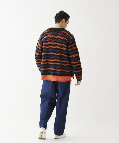 JOURNAL STANDARD relume（ジャーナルスタンダード　レリューム）の「CALIFORNIA クロシェアミ ニットカーディガン "BORDER"（カーディガン/ボレロ・メンズ・ブラック/アイボリー/パープル・MEDIUM/LARGE）」の20枚目の写真
