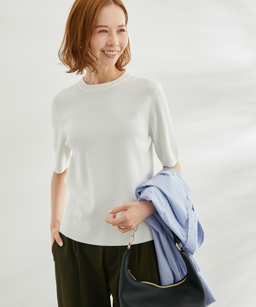 ROPE' PICNIC（ロペピクニック）の「【WEB限定カラー:クリーム】Beauty knit/ハーフスリーブニットプルオーバー（ニット/セーター・レディース・オレンジ系その他/ホワイト系その他5/クリーム/イエロー系その他/ライトグリーン/ターコイズブルー/オフホワイト/ブラウン/ブラック・38）」の13枚目の写真