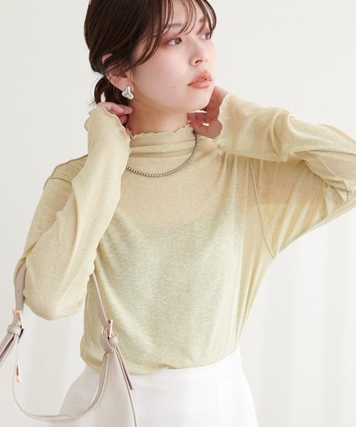 natural couture(ナチュラルクチュール)の「シアーネットハイネックプルオーバー(Tシャツ/カットソー・レディース・オフホワイト/オレンジ/グリーン/ブラック・FREE)」の9枚目の写真