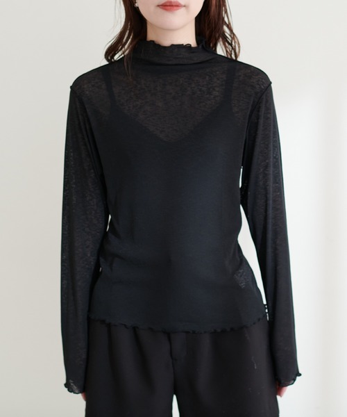 natural couture(ナチュラルクチュール)の「シアーネットハイネックプルオーバー(Tシャツ/カットソー・レディース・オフホワイト/オレンジ/グリーン/ブラック・FREE)」の20枚目の写真