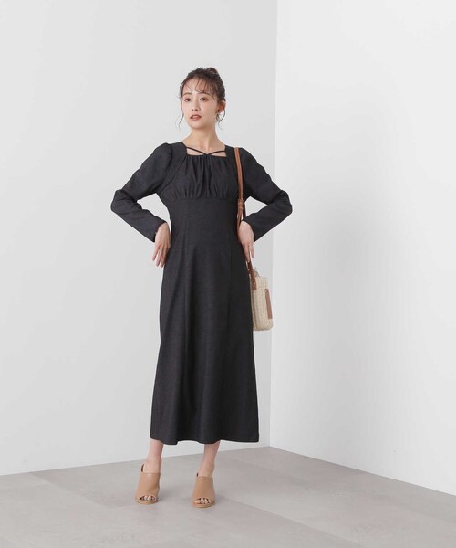 N.（N. Natural Beauty Basic）（エヌエヌナチュラルビューティーベーシック）の「◆スクエアネックパイピングワンピース（ワンピース・レディース・ブラック/ネイビー・MEDIUM）」の20枚目の写真