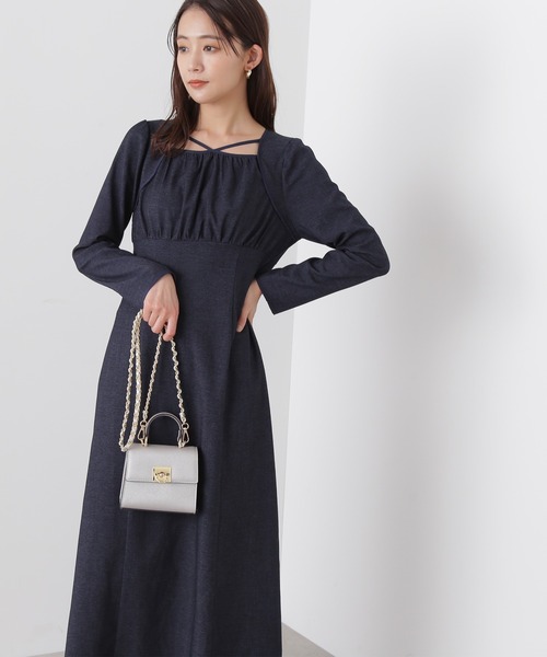 N.（N. Natural Beauty Basic）（エヌエヌナチュラルビューティーベーシック）の「◆スクエアネックパイピングワンピース（ワンピース・レディース・ブラック/ネイビー・MEDIUM）」の2枚目の写真