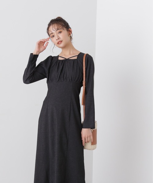 N.（N. Natural Beauty Basic）（エヌエヌナチュラルビューティーベーシック）の「◆スクエアネックパイピングワンピース（ワンピース・レディース・ブラック/ネイビー・MEDIUM）」の3枚目の写真