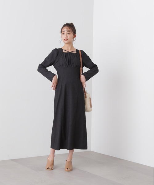 N.（N. Natural Beauty Basic）（エヌエヌナチュラルビューティーベーシック）の「◆スクエアネックパイピングワンピース（ワンピース・レディース・ブラック/ネイビー・MEDIUM）」の7枚目の写真