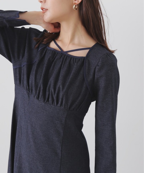 N.（N. Natural Beauty Basic）（エヌエヌナチュラルビューティーベーシック）の「◆スクエアネックパイピングワンピース（ワンピース・レディース・ブラック/ネイビー・MEDIUM）」の14枚目の写真