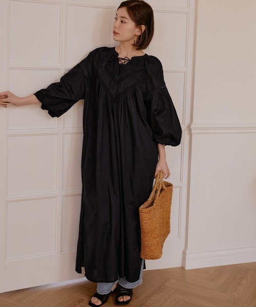 coca(coca)(コカ)の「レース切り替えワンピース(ワンピース・レディース・ホワイト/ブラック・ONE SIZE)」の2枚目の写真