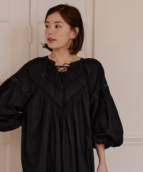 coca(coca)(コカ)の「レース切り替えワンピース(ワンピース・レディース・ホワイト/ブラック・ONE SIZE)」の6枚目の写真