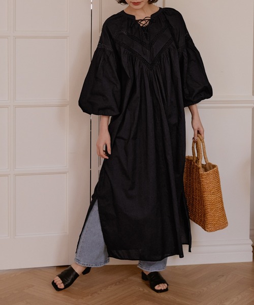 coca(coca)(コカ)の「レース切り替えワンピース(ワンピース・レディース・ホワイト/ブラック・ONE SIZE)」の3枚目の写真