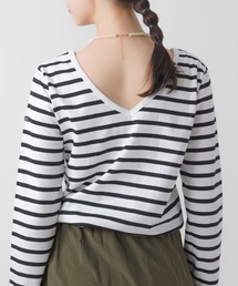 LEMINOR | Le minor / ルミノア  クルーバック Vネック カットソー ボーダー Tシャツ ボーダーT クルーネック 20JF14304WBK GST(Tシャツ/カットソー)
