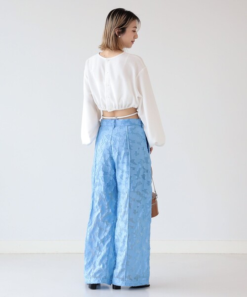 Ray BEAMS(レイビームス)の「Ray BEAMS / シアー ジャカード パンツ(その他パンツ・レディース・ブルー系その他2/ブラック・0/1)」の3枚目の写真