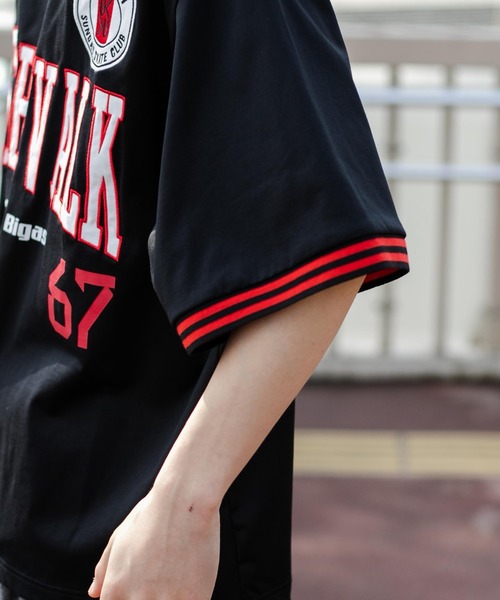 WEGO（ウィゴー）の「WEGO/ラインリブゲームシャツ（Tシャツ/カットソー・メンズ・ブラック/ホワイト・MEDIUM/LARGE）」の9枚目の写真