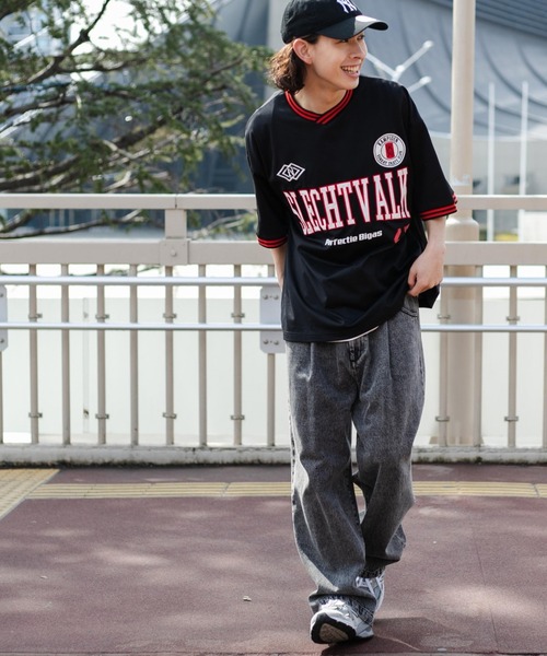 WEGO（ウィゴー）の「WEGO/ラインリブゲームシャツ（Tシャツ/カットソー・メンズ・ブラック/ホワイト・MEDIUM/LARGE）」の5枚目の写真