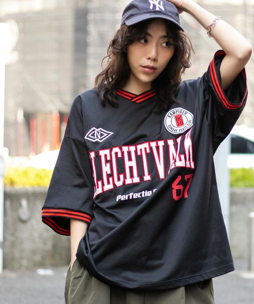 WEGO（ウィゴー）の「WEGO/ラインリブゲームシャツ（Tシャツ/カットソー・メンズ・ブラック/ホワイト・MEDIUM/LARGE）」の3枚目の写真