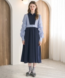 unique sleeve stripe onepiece/袖ストライプボリュームワンピース