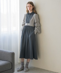 unique sleeve stripe onepiece/袖ストライプボリュームワンピース