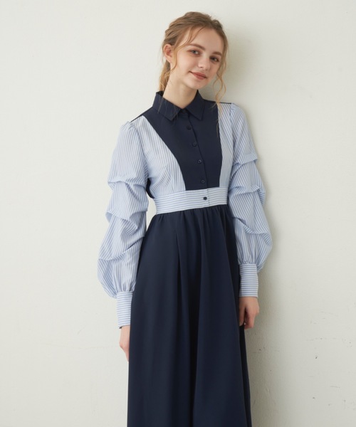 idem（イデム）の「unique sleeve stripe onepiece/袖ストライプボリュームワンピース（ワンピース・レディース・グレー/ネイビー/アイボリー・FREE）」の8枚目の写真