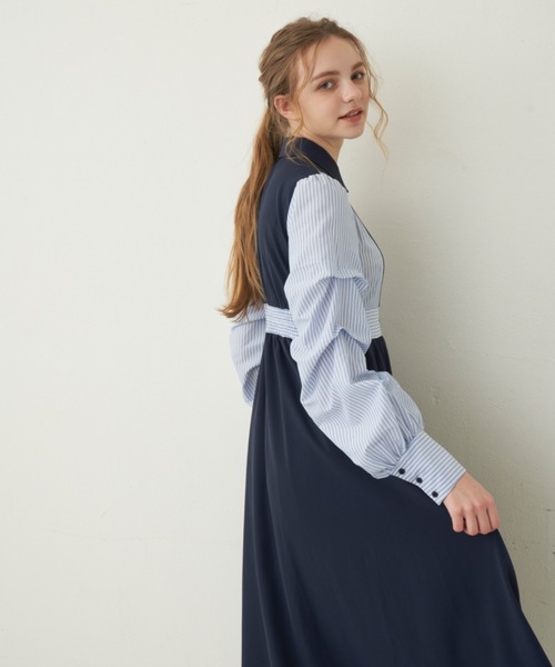 idem（イデム）の「unique sleeve stripe onepiece/袖ストライプボリュームワンピース（ワンピース・レディース・グレー/ネイビー/アイボリー・FREE）」の10枚目の写真