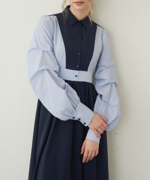 idem（イデム）の「unique sleeve stripe onepiece/袖ストライプボリュームワンピース（ワンピース・レディース・グレー/ネイビー/アイボリー・FREE）」の9枚目の写真