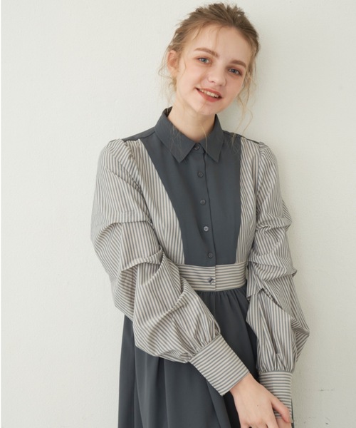 idem（イデム）の「unique sleeve stripe onepiece/袖ストライプボリュームワンピース（ワンピース・レディース・グレー/ネイビー/アイボリー・FREE）」の11枚目の写真