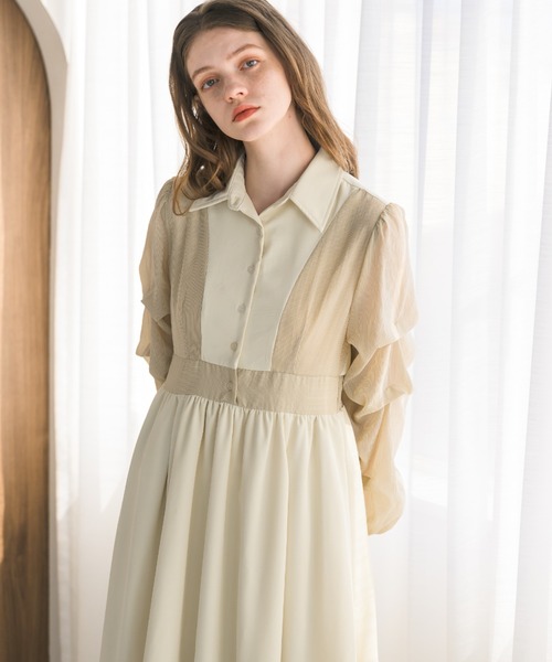 idem（イデム）の「unique sleeve stripe onepiece/袖ストライプボリュームワンピース（ワンピース・レディース・グレー/ネイビー/アイボリー・FREE）」の14枚目の写真