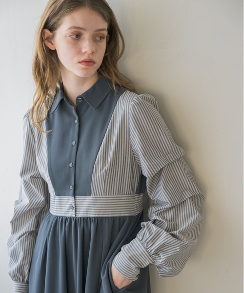 idem（イデム）の「unique sleeve stripe onepiece/袖ストライプボリュームワンピース（ワンピース・レディース・グレー/ネイビー/アイボリー・FREE）」の19枚目の写真