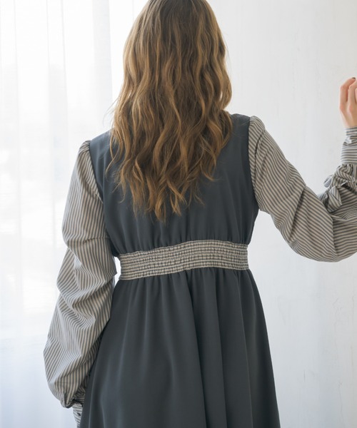 idem（イデム）の「unique sleeve stripe onepiece/袖ストライプボリュームワンピース（ワンピース・レディース・グレー/ネイビー/アイボリー・FREE）」の20枚目の写真