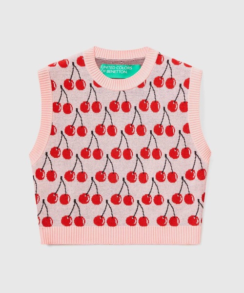 ユナイテッド カラーズ オブ ベネトン UNITED COLORS OF BENETTON. フルーティパターンショート丈ノースリーブニット・セーター BENETTON (UNITED COLORS OF BENETTON)（ベネトンユナイテッド