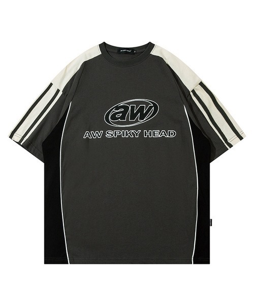 Ressaca(レサーカ)の「オーバーサイズ ロゴプリント 配色切り替え サイドライン 半袖Tシャツ(Tシャツ/カットソー・メンズ・レッド/チャコールグレー・M/L/XL)」の1枚目の写真