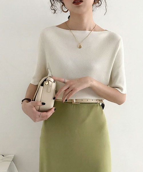 NinaetLina（ニナエリナ）の「サマーリブニット5分袖カットソー（Tシャツ/カットソー・レディース・ブルー/ブラック/ピンク/グリーン/イエロー/ホワイト・FREE）」の8枚目の写真