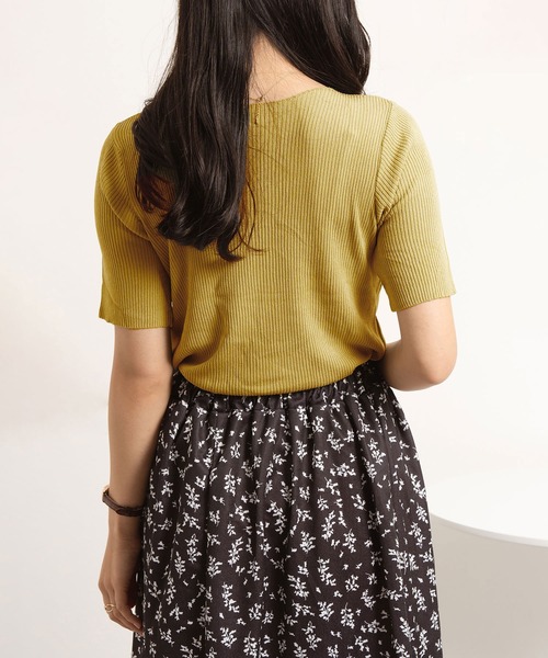 NinaetLina（ニナエリナ）の「サマーリブニット5分袖カットソー（Tシャツ/カットソー・レディース・ブルー/ブラック/ピンク/グリーン/イエロー/ホワイト・FREE）」の12枚目の写真