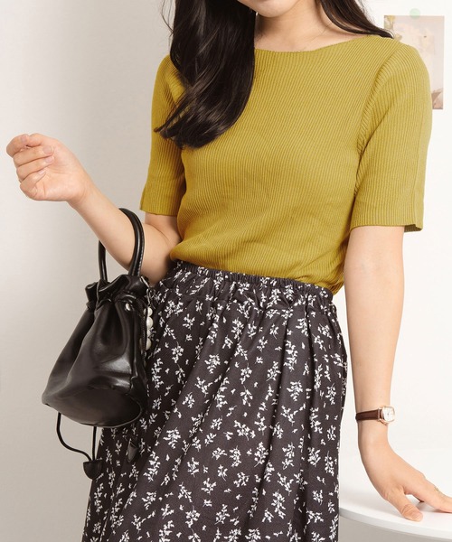 NinaetLina（ニナエリナ）の「サマーリブニット5分袖カットソー（Tシャツ/カットソー・レディース・ブルー/ブラック/ピンク/グリーン/イエロー/ホワイト・FREE）」の15枚目の写真