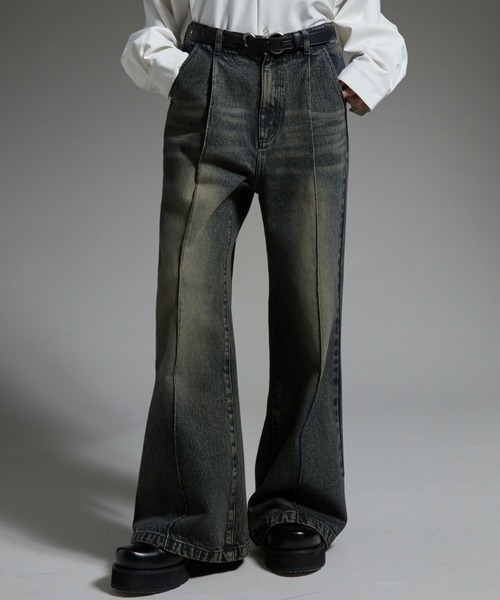 cussil（クシル）の「【cussil/クシル】TRストレッチルーズシルエットハイウエストフレアパンツ/デニムパンツ（スラックス・メンズ・ライトグレー/ブラック/チャコールグレー/ダークブラウン/ダークグリーン/ブラック系1/グレー系1/ブラック系2/ブルー系1・S/M/L/XS）」の9枚目の写真